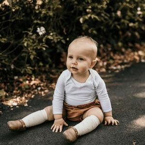 baby wearing merino wool socks knee-high cream nz