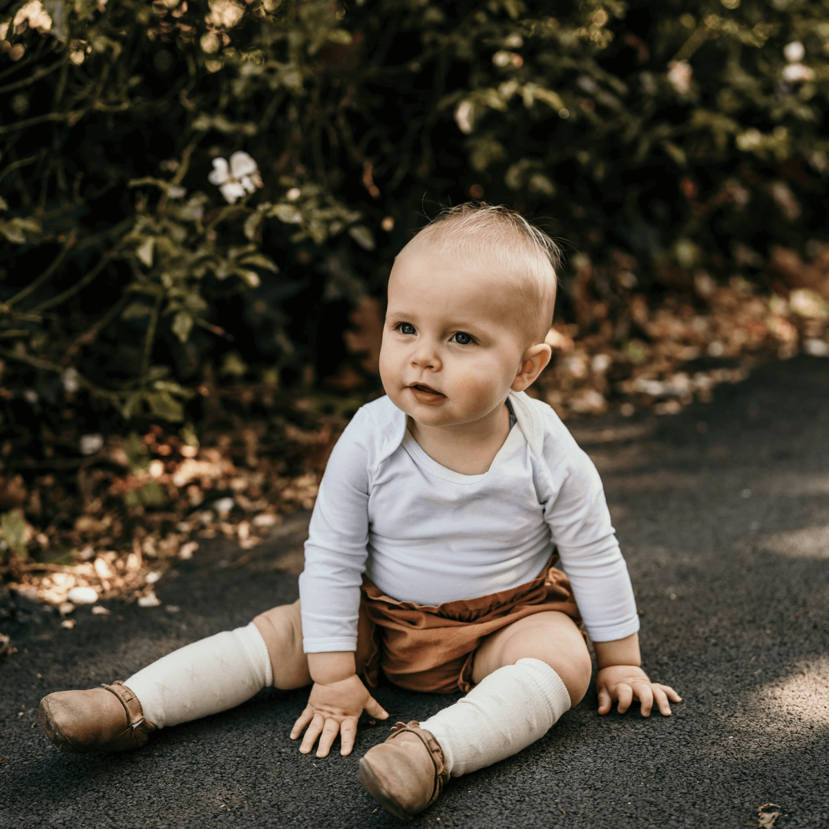 baby wearing merino wool socks knee-high cream nz