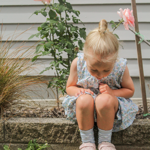 merino wool child socks blue with white flowers nz