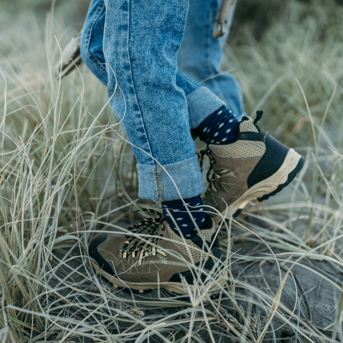 merino wool socks for children blue with beige spots nz