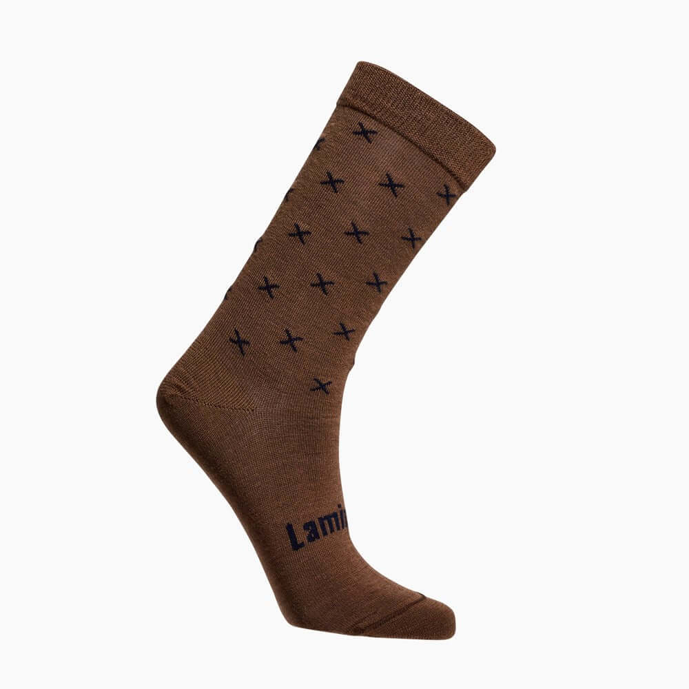 Brown with Dark Blue Crosses merino wool crew socks for Women