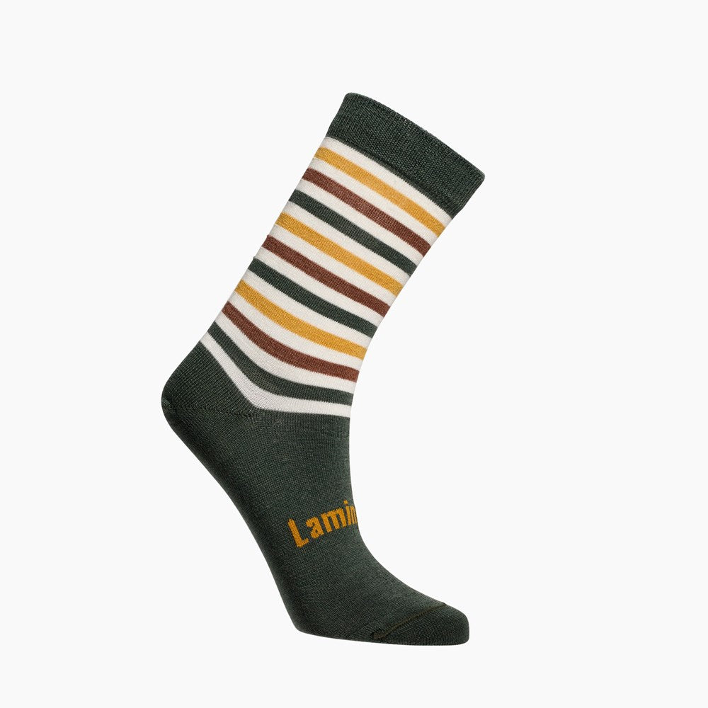 merino wool socks woman striped green, white, brown mustard