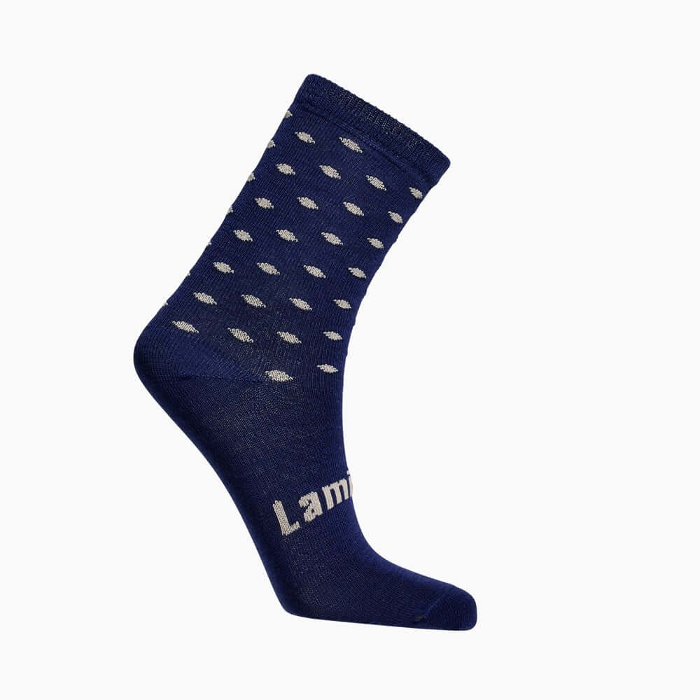 merino wool childrens socks, blue with oatmeal spots